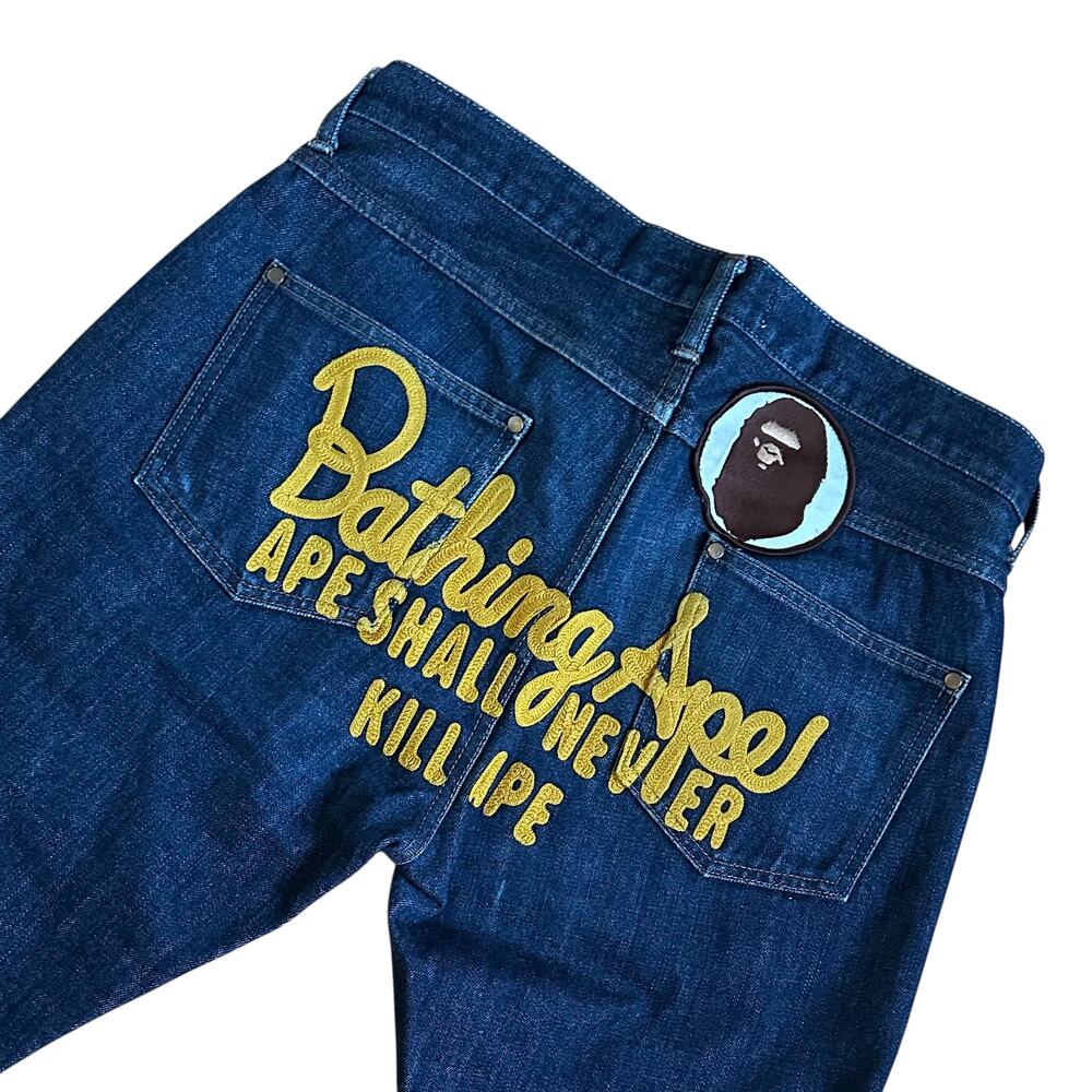 32" x 32" M OG Bape Champion Embroidered Dark Wash Jeans